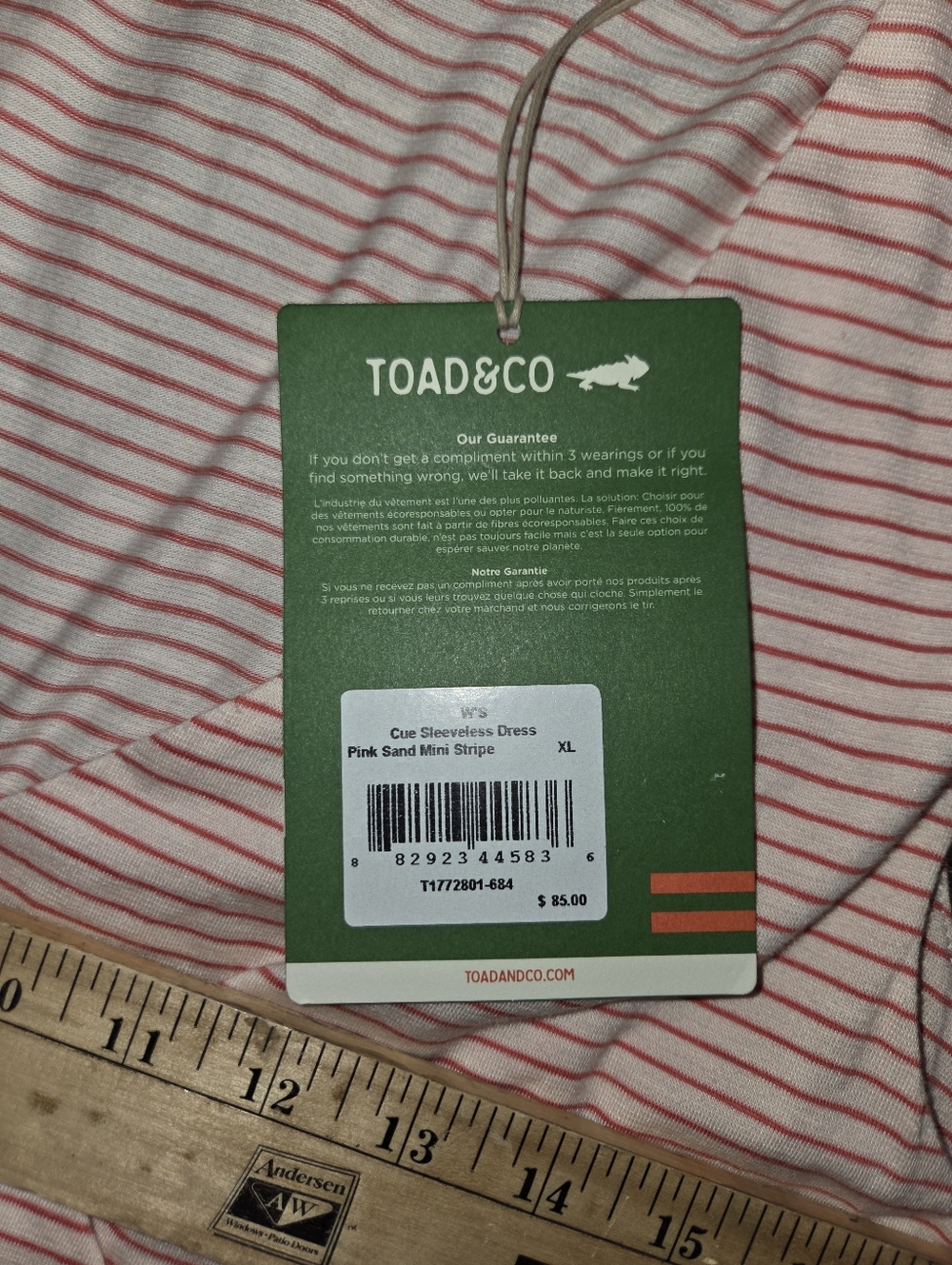 Toad & Co Dress Cue Wrap Organic Cotton Women XL Red Ivory Striped Coastal NWT - Picture 7 of 9